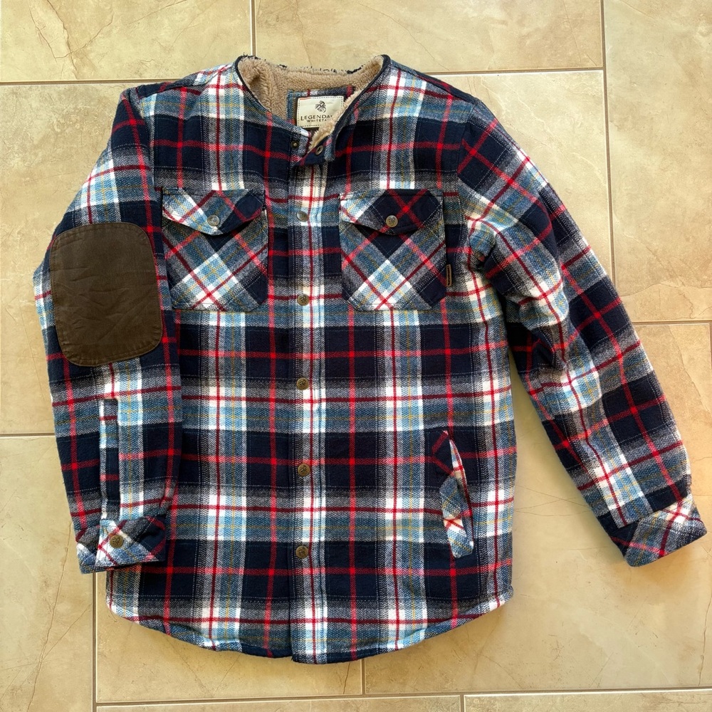 Legendary Whitetails Sherpa Lined Plaid Flannel Jacket Small – Collar Removed